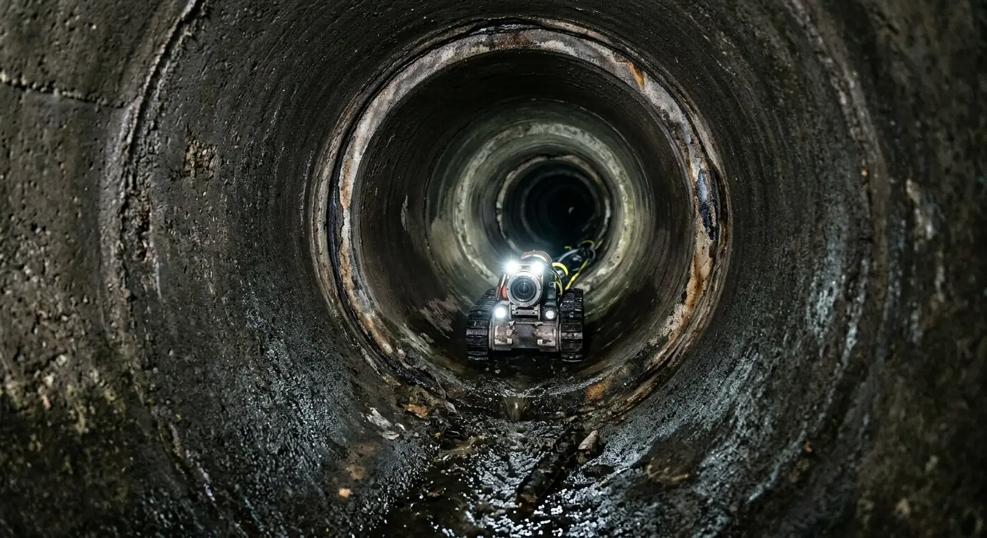 Robotic sewer camera inspecting pipe interior for Drain Snake Service in Belleville